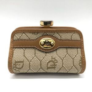 DIOR Honeycomb Coin Case Accessory Pouch Wallet PVC Leather Beige Brown Ladies